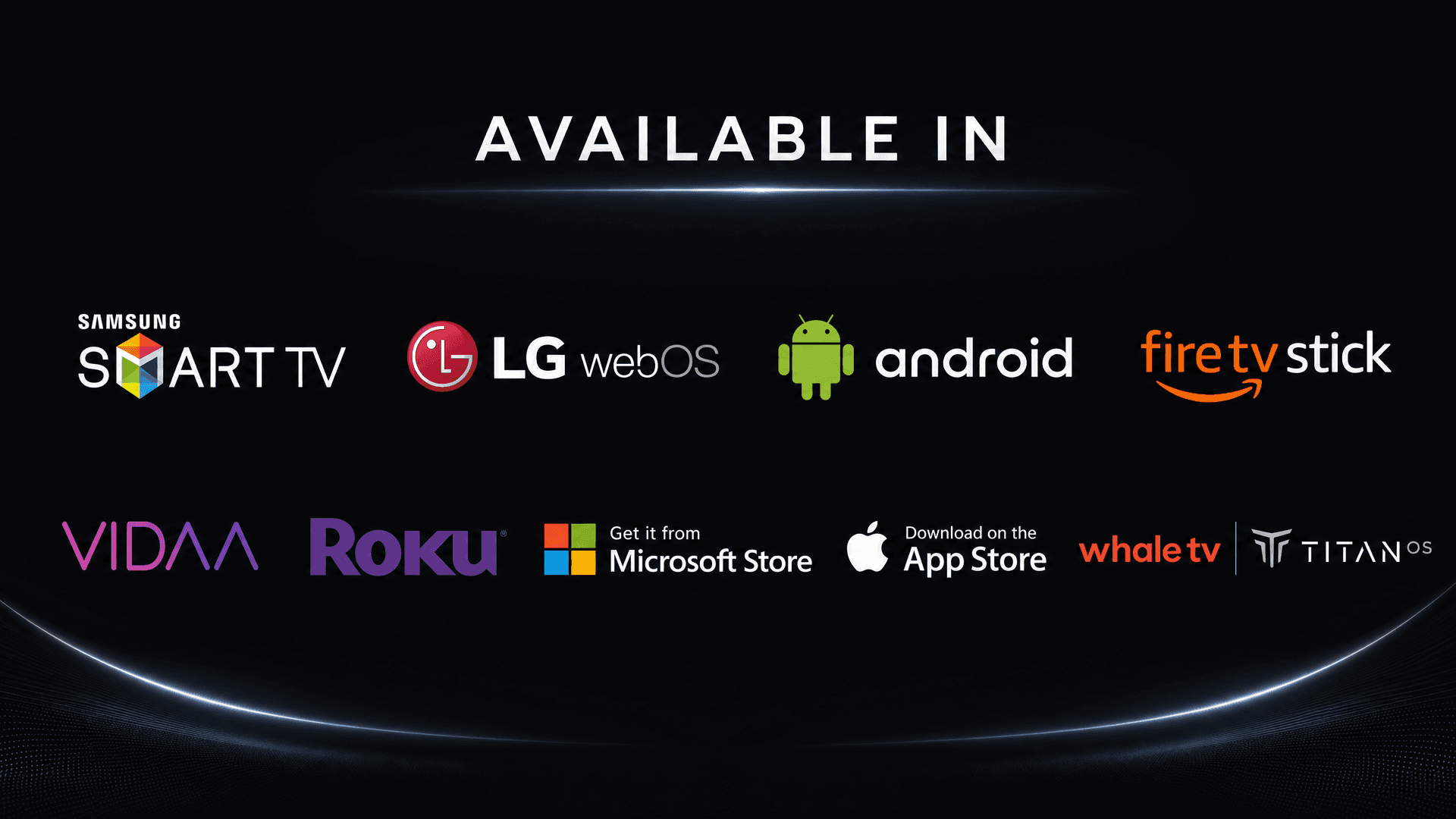 Supported streaming platforms and devices — Samsung, LG, Roku, Android, Apple, Fire TV and more